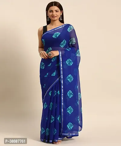 Stylish Blue Chiffon Saree With Blouse Piece For Women