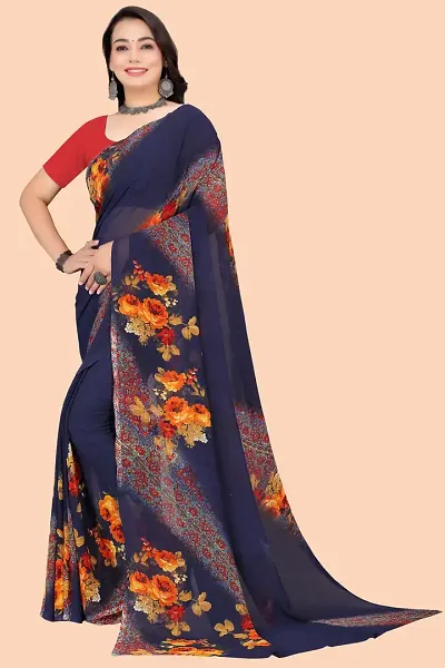 Women's latest designer color georgette saree with blouse piece