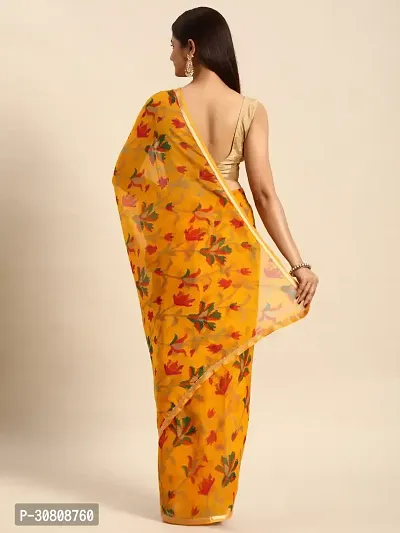 Stylish Yellow Chiffon Saree With Blouse Piece For Women-thumb2