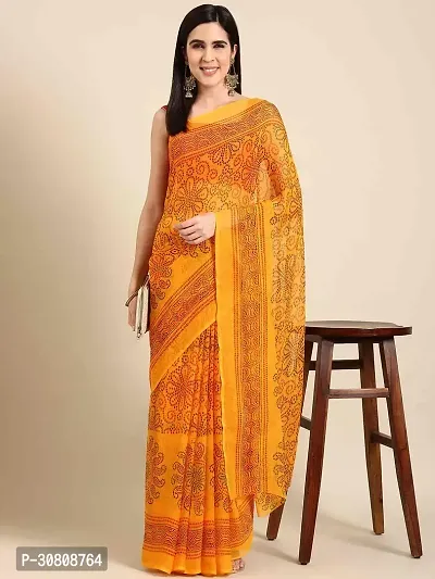 Stylish Yellow Chiffon Saree With Blouse Piece For Women