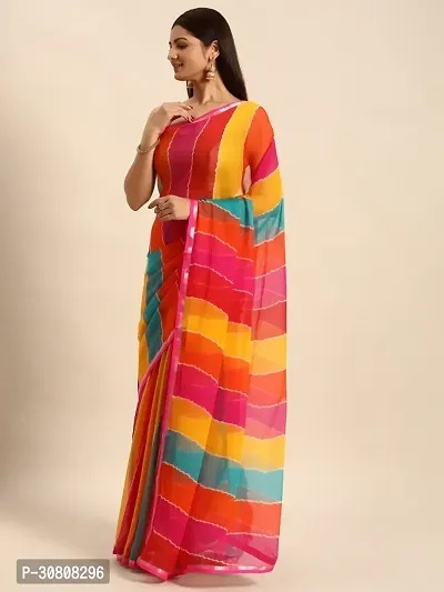 Stylish Multicoloured Chiffon Saree With Blouse Piece For Women-thumb3