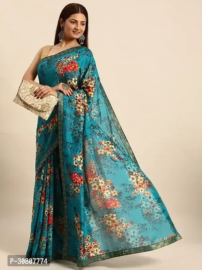 Stylish Blue Chiffon Saree With Blouse Piece For Women-thumb3