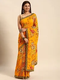 Stylish Yellow Chiffon Saree With Blouse Piece For Women-thumb1