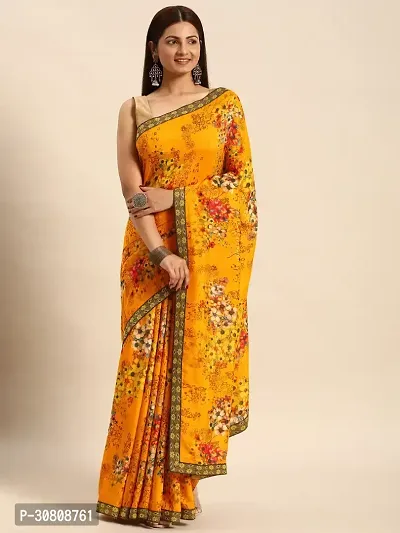 Stylish Yellow Chiffon Saree With Blouse Piece For Women-thumb2