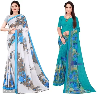 Stylish Georgette Multicoloured Printed Saree with Blouse piece For Women Pack Of 2-thumb0