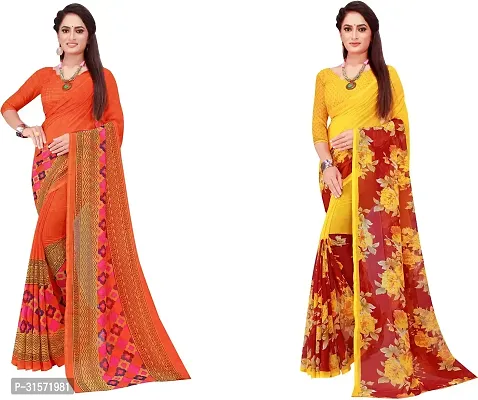 Stylish Georgette Multicoloured Printed Saree with Blouse piece For Women Pack Of 2-thumb0