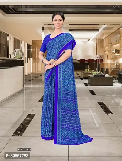 Stylish Blue Crepe Saree With Blouse Piece For Women-thumb0