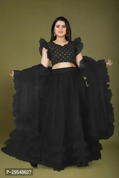 Stylish Black Art Silk Self Design Lehenga Choli Set For Women-thumb0