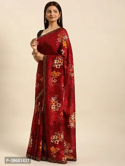 Stylish Maroon Chiffon Saree With Blouse Piece For Women-thumb3