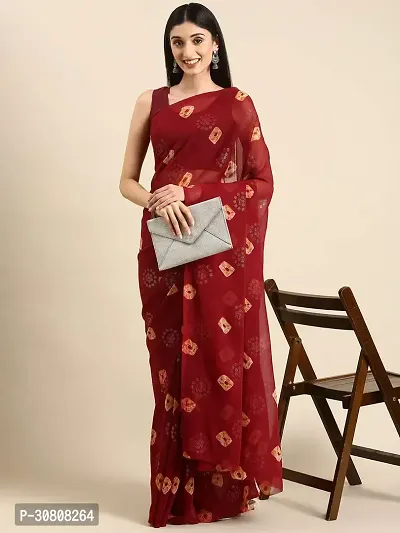 Stylish Maroon Georgette Saree With Blouse Piece For Women