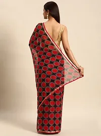 Stylish Red Chiffon Saree With Blouse Piece For Women-thumb1