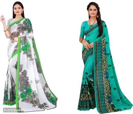 Stylish Georgette Multicoloured Printed Saree with Blouse piece For Women Pack Of 2-thumb0