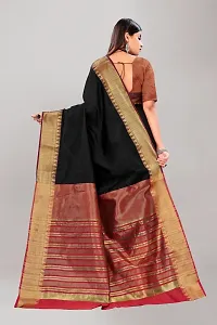 Stylish Black Cotton Saree With Blouse Piece For Women-thumb1