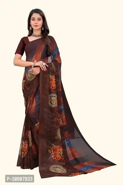 Stylish Brown Georgette Saree With Blouse Piece For Women