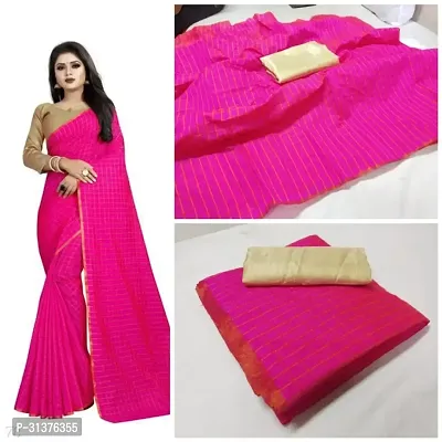 Stylish Pink Cotton Saree With Blouse Piece For Women