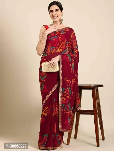 Stylish Maroon Georgette Saree With Blouse Piece For Women