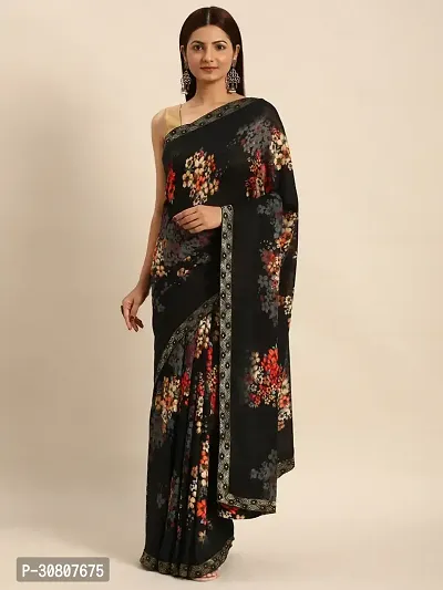 Stylish Black Chiffon Saree With Blouse Piece For Women