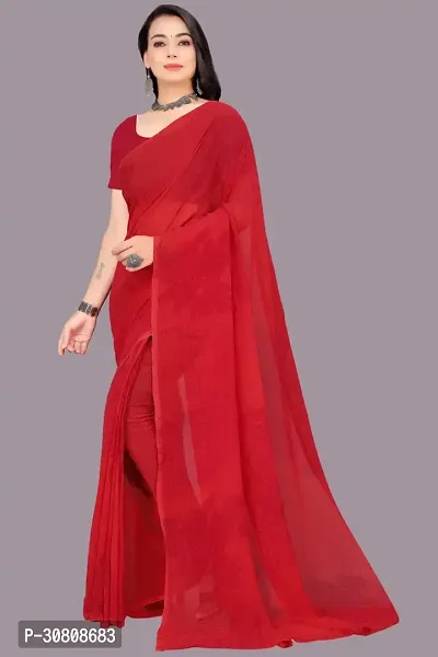 Stylish Red Georgette Saree With Blouse Piece For Women