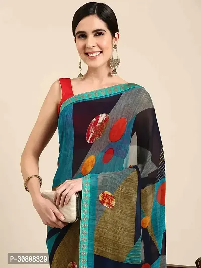 Stylish Multicoloured Georgette Saree With Blouse Piece For Women-thumb3