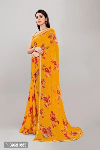 Stylish Yellow Georgette Saree With Blouse Piece For Women-thumb4