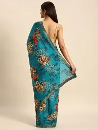 Stylish Blue Chiffon Saree With Blouse Piece For Women-thumb1