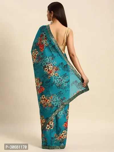 Stylish Blue Chiffon Saree With Blouse Piece For Women-thumb2