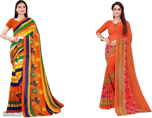 Stylish Georgette Multicoloured Printed Saree with Blouse piece For Women Pack Of 2-thumb0