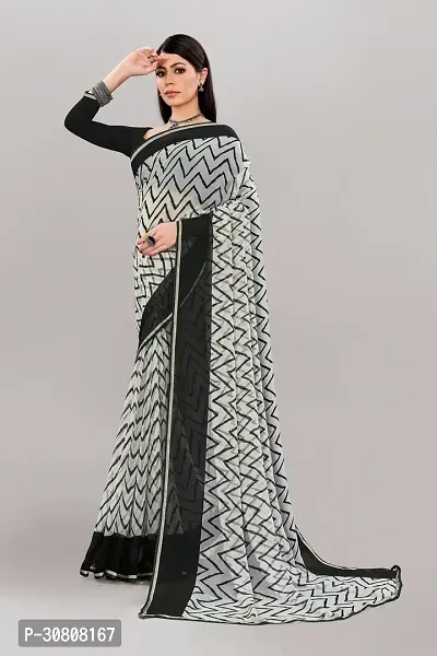 Stylish Grey Georgette Saree With Blouse Piece For Women-thumb3