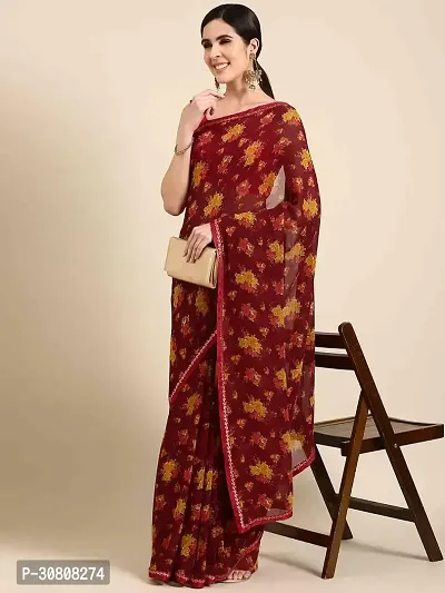 Stylish Maroon Georgette Saree With Blouse Piece For Women