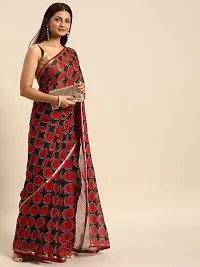 Stylish Red Chiffon Saree With Blouse Piece For Women-thumb2