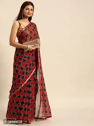 Stylish Red Chiffon Saree With Blouse Piece For Women-thumb3