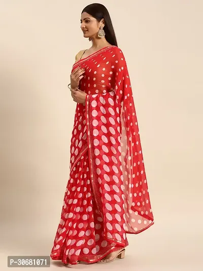 Stylish Red Chiffon Saree With Blouse Piece For Women-thumb3