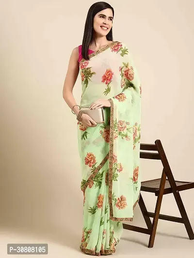 Stylish Green Georgette Saree With Blouse Piece For Women