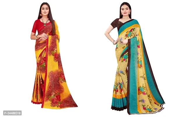 Stylish Multicoloured Georgette Saree With Blouse Piece For Women Pack Of 2-thumb0