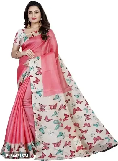 Beautiful Art Silk Printed Women Saree with Blouse Piece-thumb0