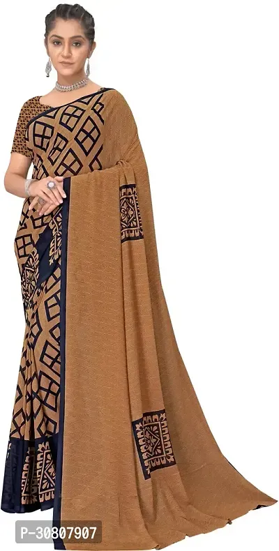 Stylish Brown Georgette Saree With Blouse Piece For Women