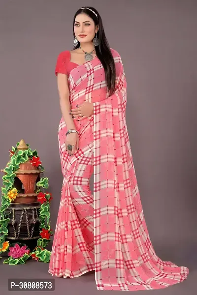 Stylish Pink Georgette Saree Without Blouse Piece For Women