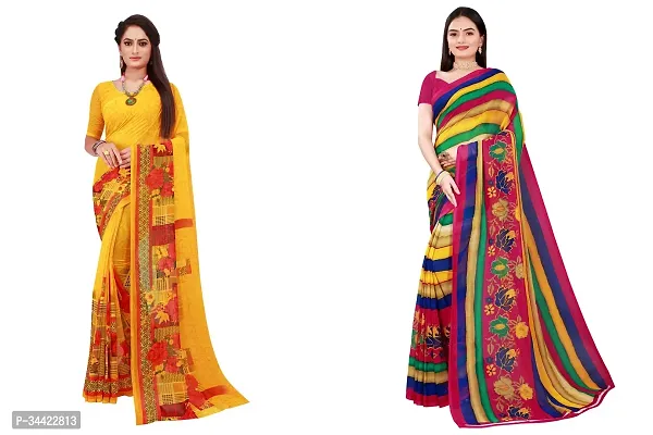 Beautiful Georgette Printed Women Saree with Blouse Piece- Pack Of 2-thumb0