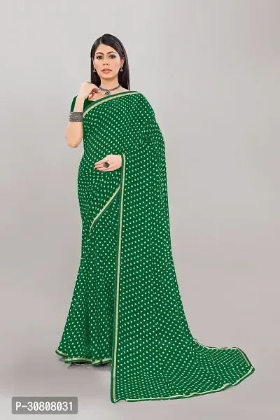 Stylish Green Georgette Saree With Blouse Piece For Women