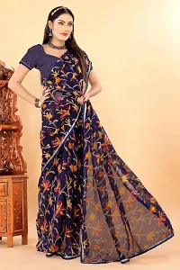 Stylish Navy Blue Georgette Saree With Blouse Piece For Women-thumb1