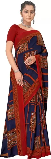 Stylish Navy Blue Georgette Saree With Blouse Piece For Women-thumb3