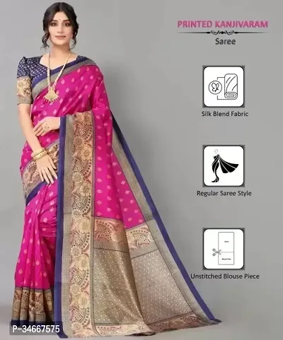 Stylish Pink Art Silk Printed Saree with Blouse Piece For Women-thumb0