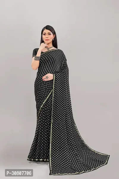 Stylish Black Georgette Saree With Blouse Piece For Women