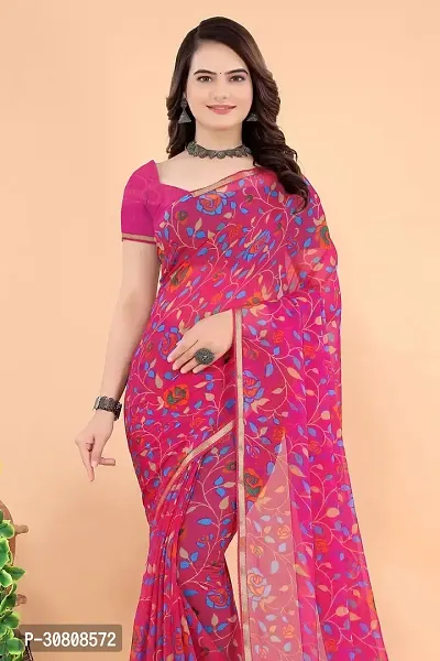 Stylish Pink Georgette Saree With Blouse Piece For Women-thumb2