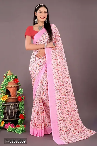 Stylish Pink Georgette Saree Without Blouse Piece For Women-thumb0