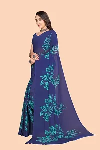 Stylish Navy Blue Chiffon Saree With Blouse Piece For Women-thumb2