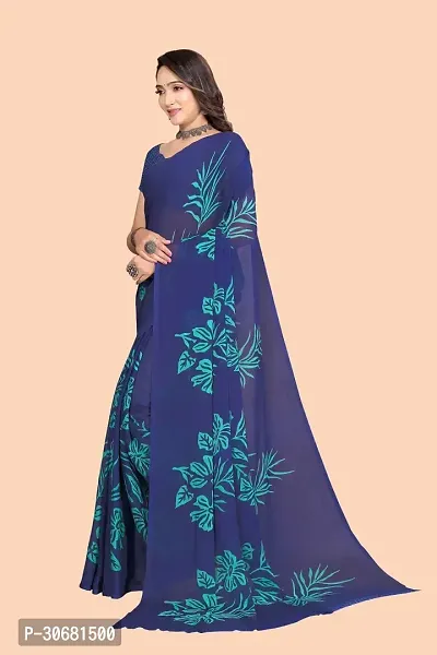 Stylish Navy Blue Chiffon Saree With Blouse Piece For Women-thumb3