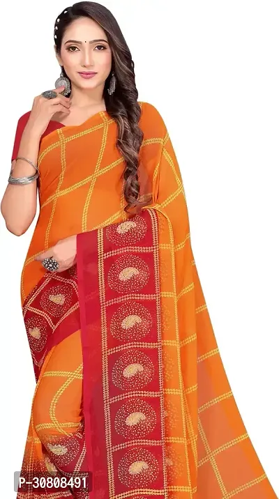 Stylish Orange Georgette Saree With Blouse Piece For Women-thumb4