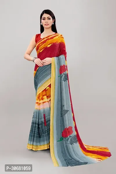 Stylish Multicoloured Georgette Saree With Blouse Piece For Women-thumb0