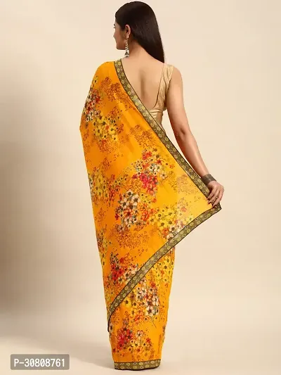 Stylish Yellow Chiffon Saree With Blouse Piece For Women-thumb4